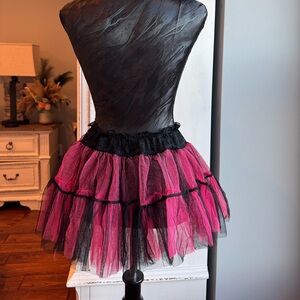 Hot Pink & Black Tulle Tutu Skirt Small | Punk Goth Ruffle Mini Skirt